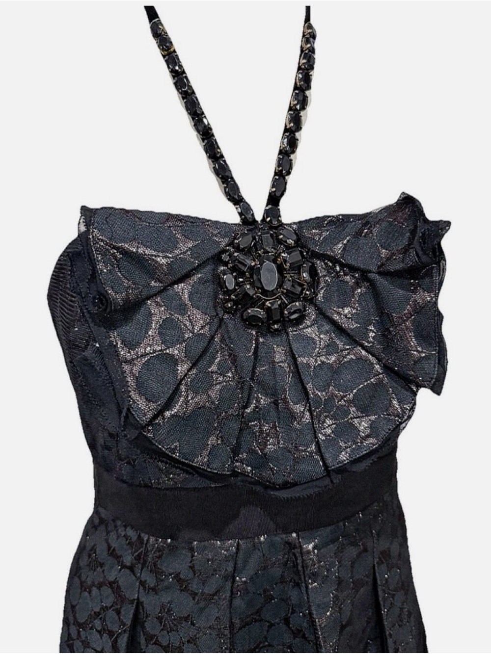 BCBGmaxazria Mini Dress Women’s 4 Black Metallic Jacquard Halter Cocktail Party - Picture 4 of 11
